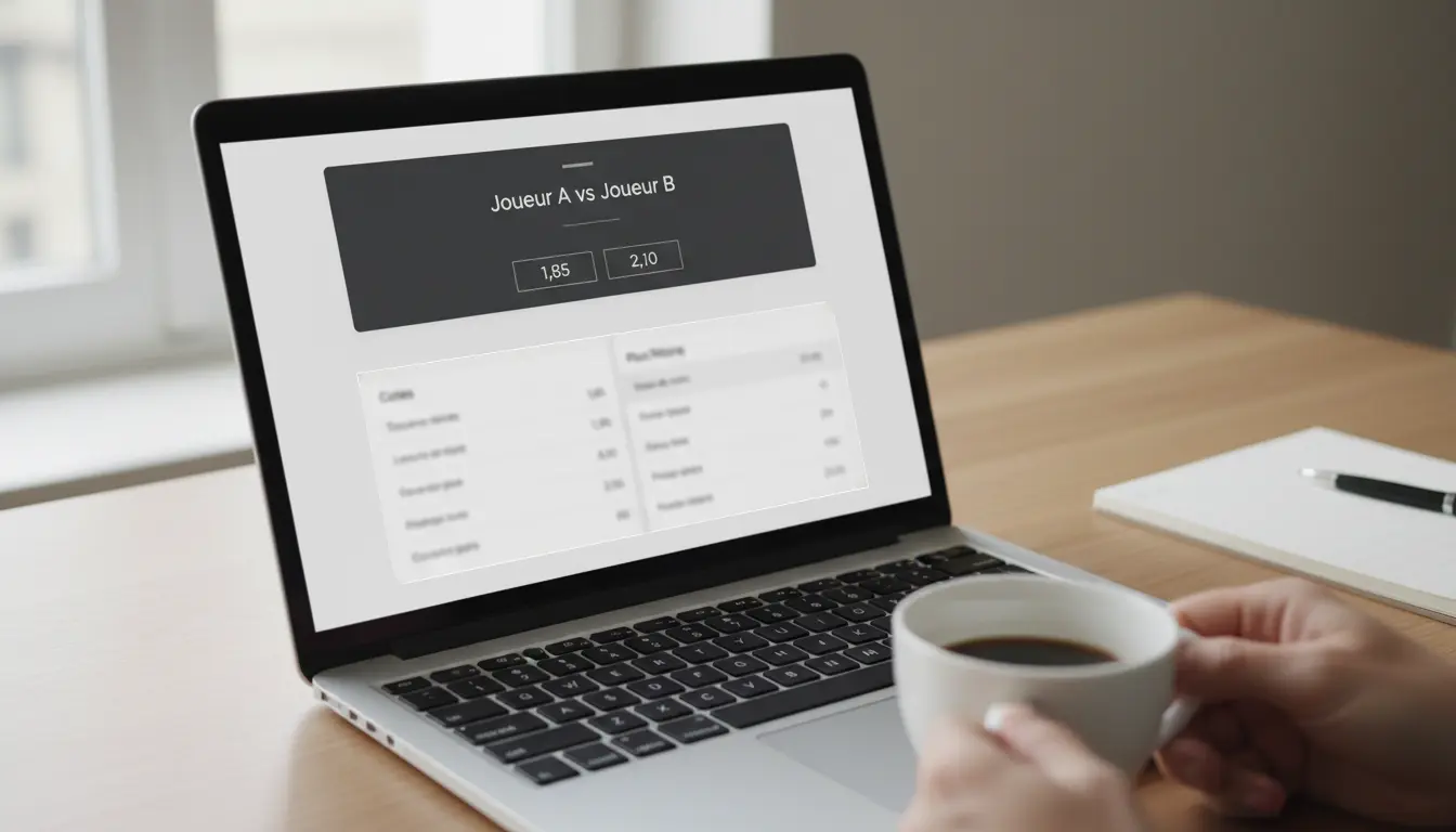 Tableau de cotes de paris tennis avec handicap et over under affiché sur écran